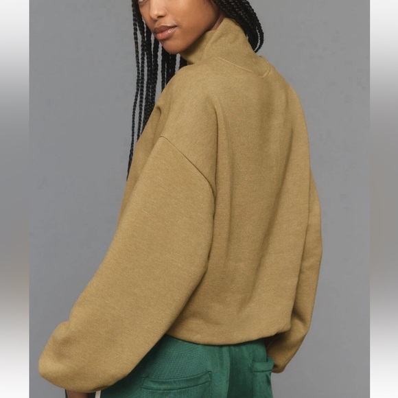 Anthropologie Pilcro Sweatshirt Funnel-Neck Bubble-Hem Cropped Women Large Green - Picture 2 of 7